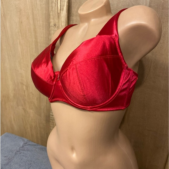 VTG Fredericks of Hollywood red satin bra size 36DD liquid satin second skin - Picture 7 of 14